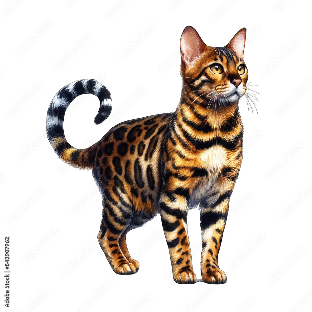 A bengal cat with black background, looking right A bengal cat with black background, looking right