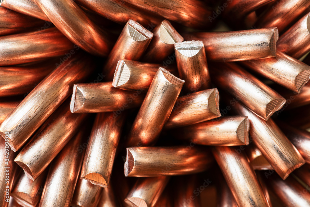 Copper wire raw materials macro view, metals industry and stock market concept Copper wire raw materials macro view, metals industry and stock market concept