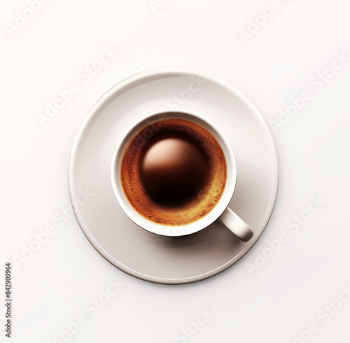 Illustration of a white cup with coffee top view on a light background 