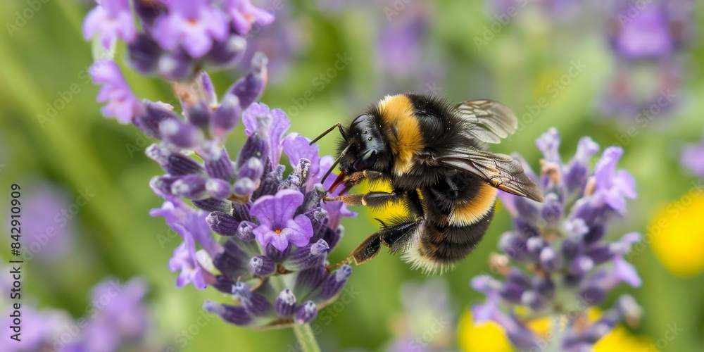 A bee is on a purple flower generated by AI A bee is on a purple flower generated by AI