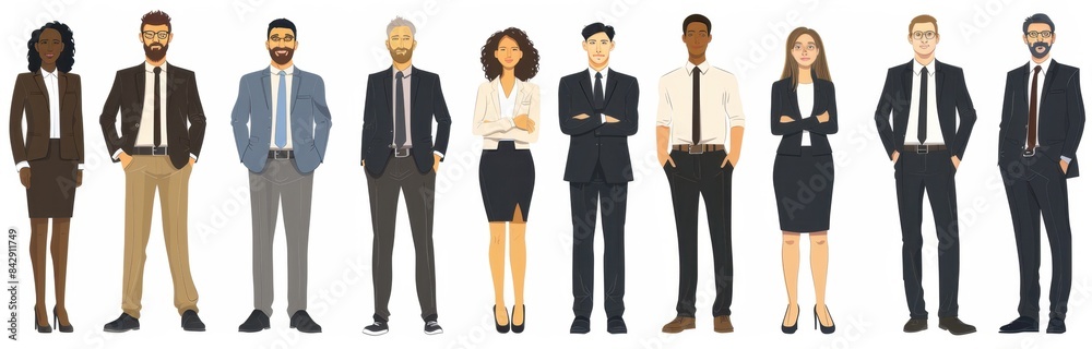 A group of business people standing in a row on a white background Generative AI A group of business people standing in a row on a white background Generative AI