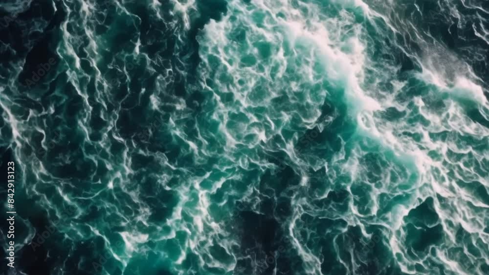Beautiful blue waves. Top view from a drone. Blue ocean. Sea background landscape. Open sea in bad weather. Storm, raging waves. Beautiful blue waves. Top view from a drone. Blue ocean. Sea background landscape. Open sea in bad weather. Storm, raging waves.