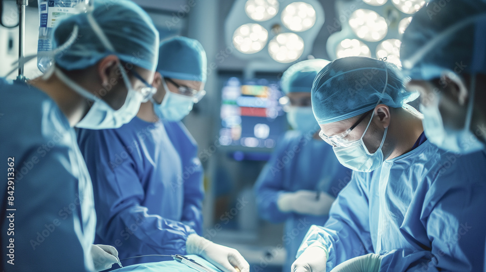 Close-up of surgeons doctors and nurses performing an operation in a bright modern modern operating room. Close-up of surgeons doctors and nurses performing an operation in a bright modern modern operating room.
