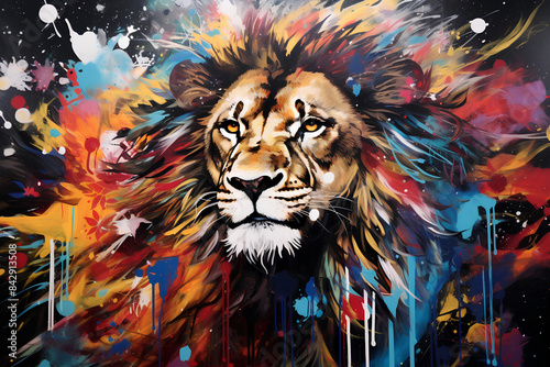 Close up photo of modern abstract art with a crowned lion