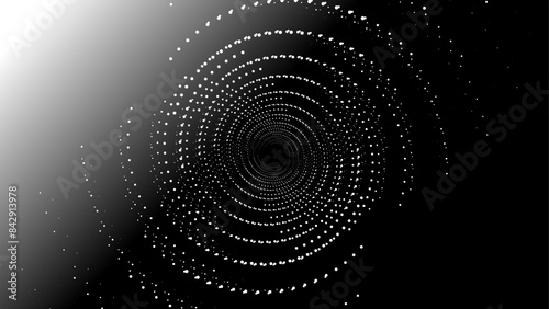 The vector dotted spiral vortex graphic is a visually interesting and complex image. use of color, movement, and text, all contribute to its overall effect. 