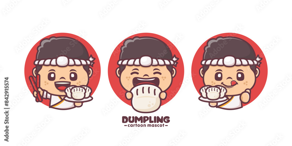 dumpling chef cartoon mascot, with different poses and expressions, vector illustration for culinary industry dumpling chef cartoon mascot, with different poses and expressions, vector illustration for culinary industry