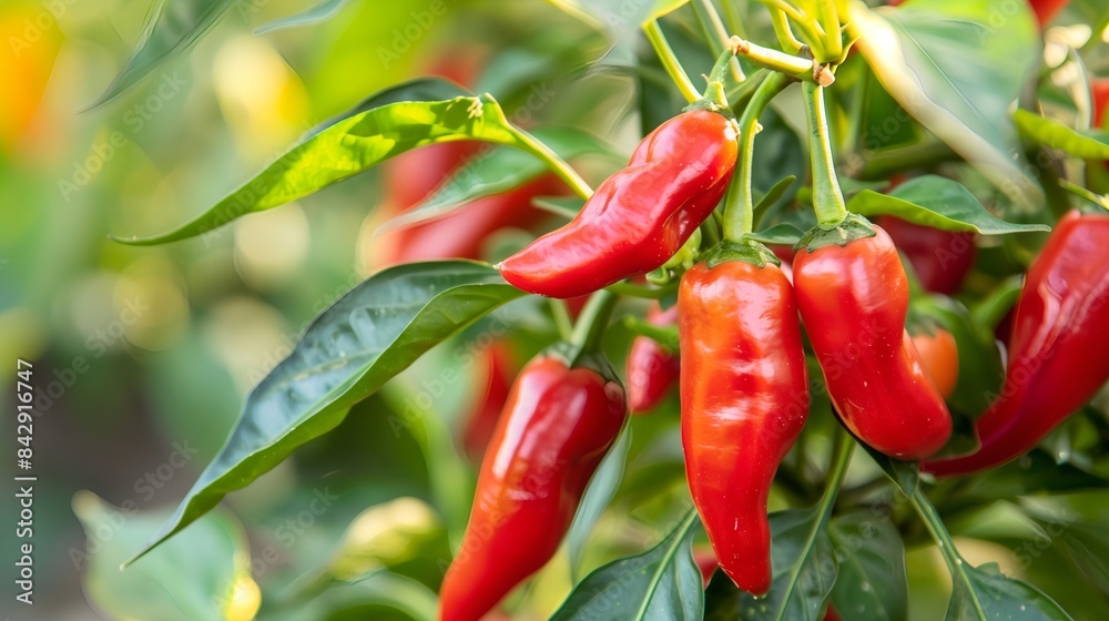 Fresh Cayenne Peppers on Bush Ready for Harvest Vibrant Red Harvest Fresh Cayenne Peppers on Bush Ready for Harvest Vibrant Red Harvest