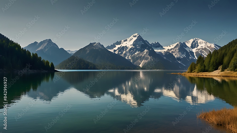 A body of water with trees and mountains in the background AI generated A body of water with trees and mountains in the background AI generated
