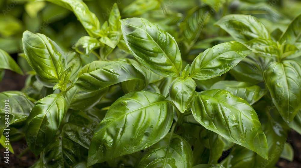 Fresh Thai Basil Leaves in Herb Garden  Ready for Harvest