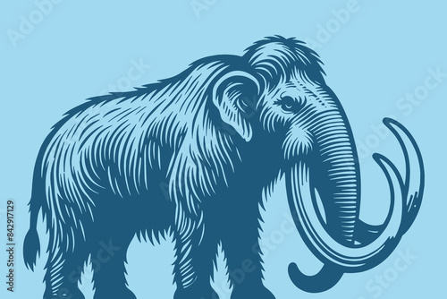Mammoth. Beautiful vintage engraving vector illustration. Blue outline	