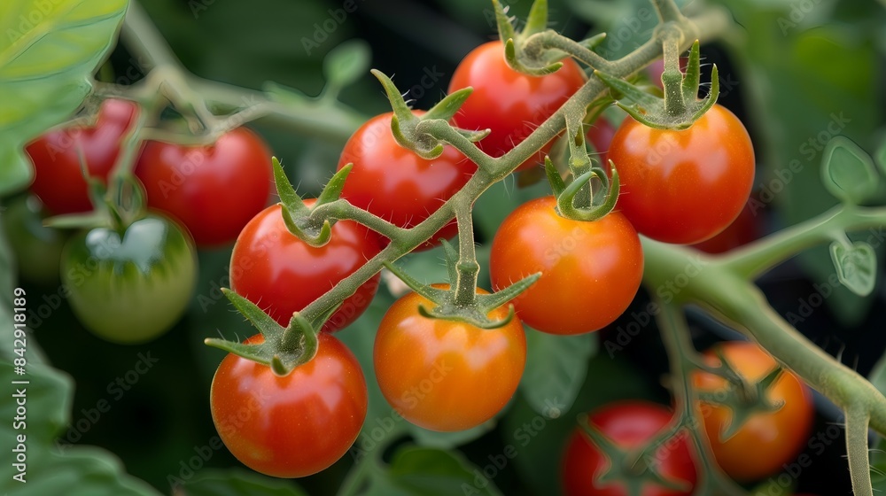 Ripe Cherry Tomatoes on Vine  Fresh Red Harvest