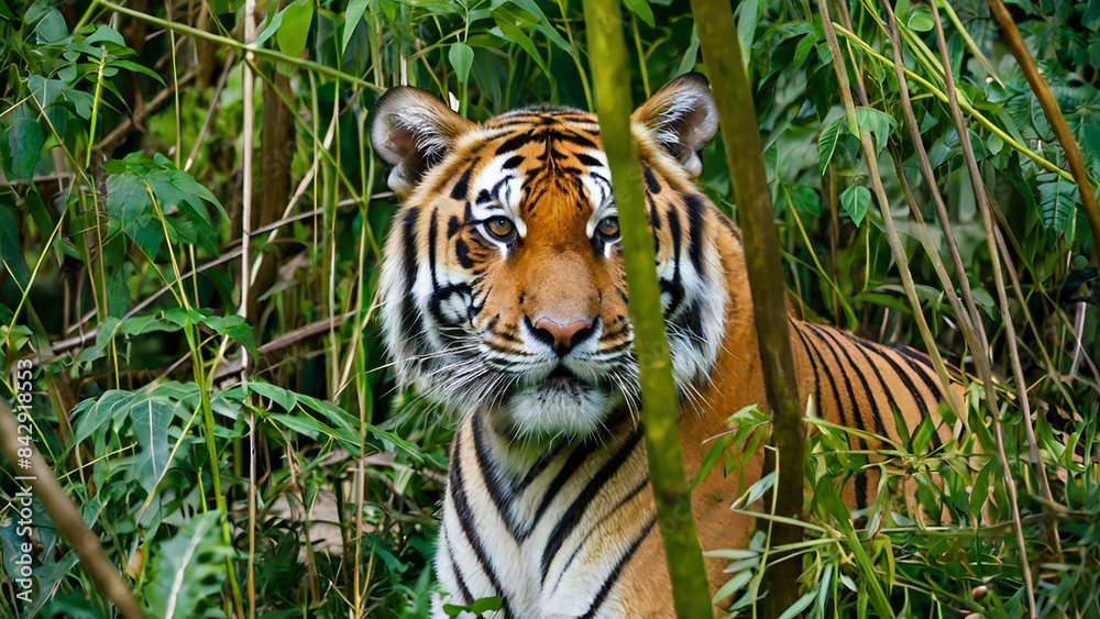 Fototapeta premium A Bengal Tiger Hiding In The Forest