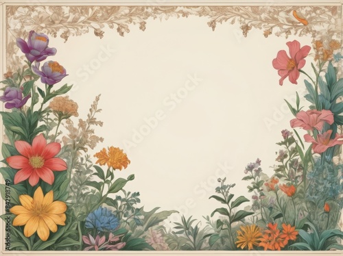 An assortment of garden flowers in full bloom, showcasing vibrant colors and lush foliage, ideal for spring and summer designs