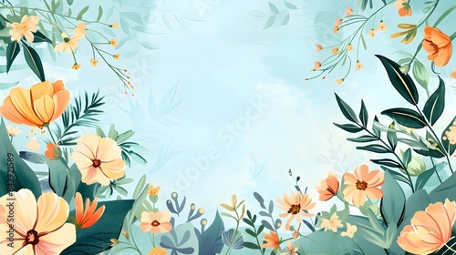 Lush Tropical Floral Border with Vibrant Flowers and Foliage for Digital Designs