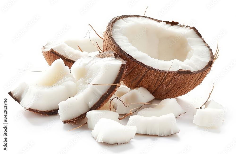 Isolated coconut pieces perfect for food and beverage advertising. Isolated coconut pieces perfect for food and beverage advertising.