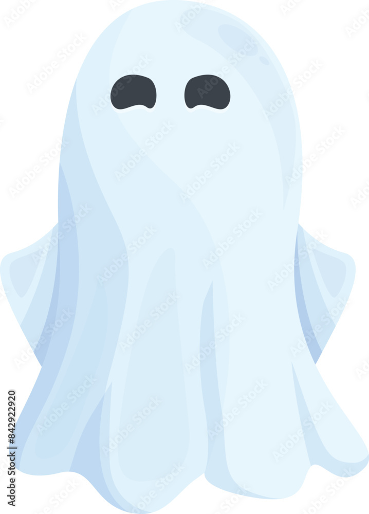 Friendly cartoon ghost with black eyes floats against a white background Friendly cartoon ghost with black eyes floats against a white background