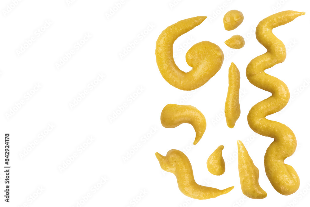 Mustard sauce isolated on white background. Top view with copy space for your text. Flat lay Mustard sauce isolated on white background. Top view with copy space for your text. Flat lay