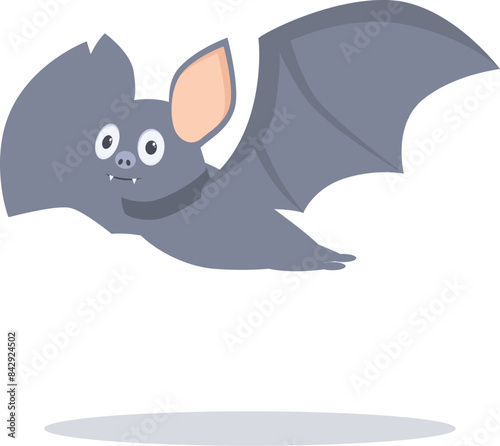 Happy grey bat flying and spreading wings with a smile