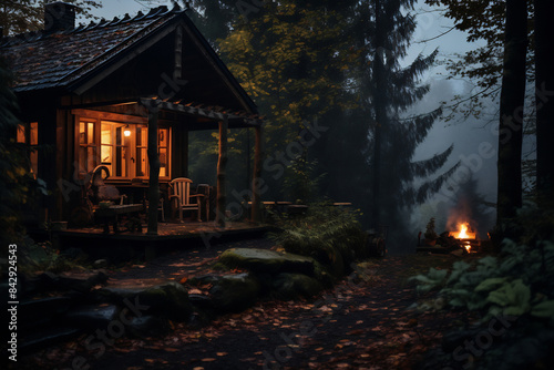 Small cabin surrounded by forest © Canvas Alchemy