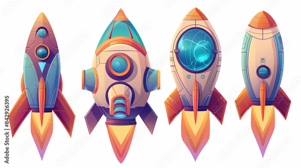 Asset of rockets for the mobile game on white background, Illustration Asset of rockets for the mobile game on white background, Illustration