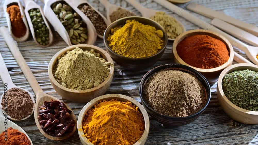 Variety of spices and herbs on the table Variety of spices and herbs on the table