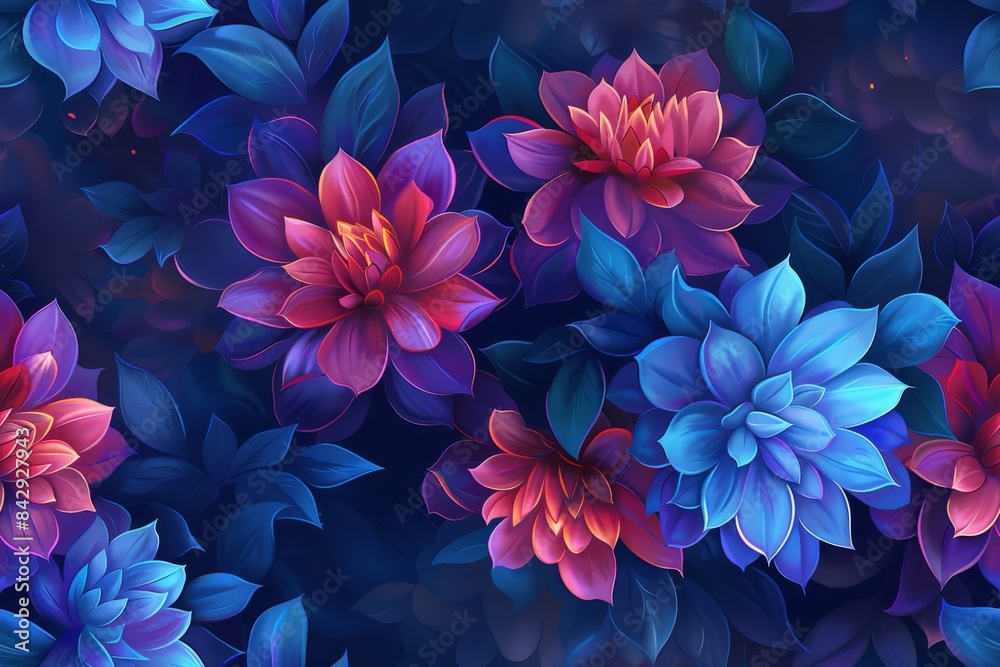 Vibrant Floral Tapestry in Deep Blue Hues Vibrant Floral Tapestry in Deep Blue Hues