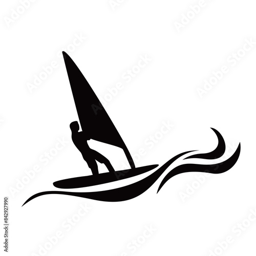 windsurfing silhouette design. extreme sport in the sea icon, sign and symbol.