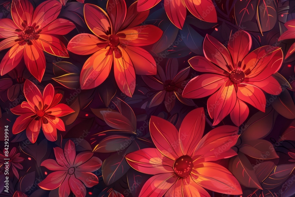 Red Flowers in a Dark Garden Red Flowers in a Dark Garden