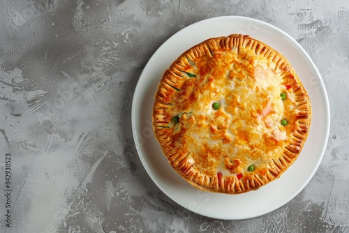 Wallpaper Mural A Golden-Brown Chicken Pot Pie on a White Plate With a Grey Background Torontodigital.ca