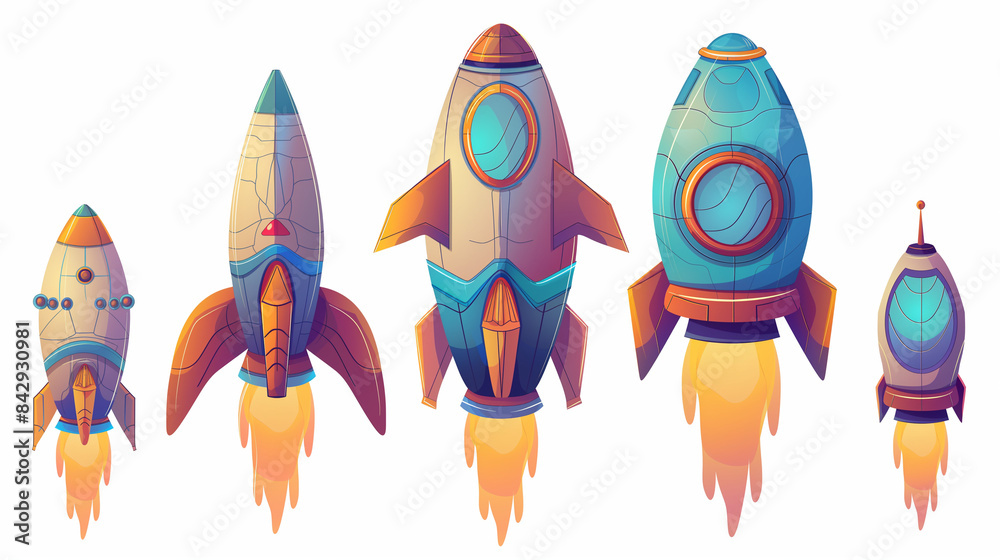 Asset of rockets for the mobile game on white background, Illustration Asset of rockets for the mobile game on white background, Illustration