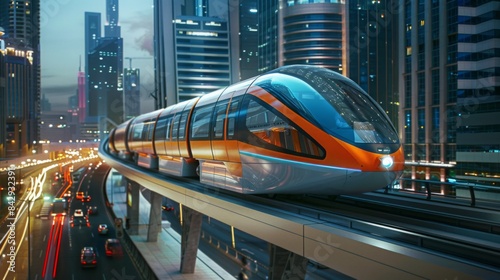 Wallpaper Mural Capturing a sleek monorail gliding above city streets, providing efficient and elevated transportation. --ar 16:9 --style raw Job ID: 107730ae-7b51-4e85-8b98-baee7467122c Torontodigital.ca