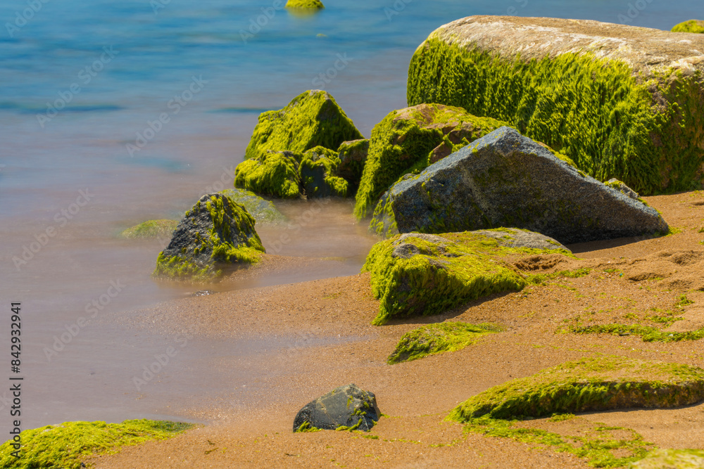 View of green moss beach in Ro village, Tuy Hoa city, Phu Yen province, Vietnam View of green moss beach in Ro village, Tuy Hoa city, Phu Yen province, Vietnam