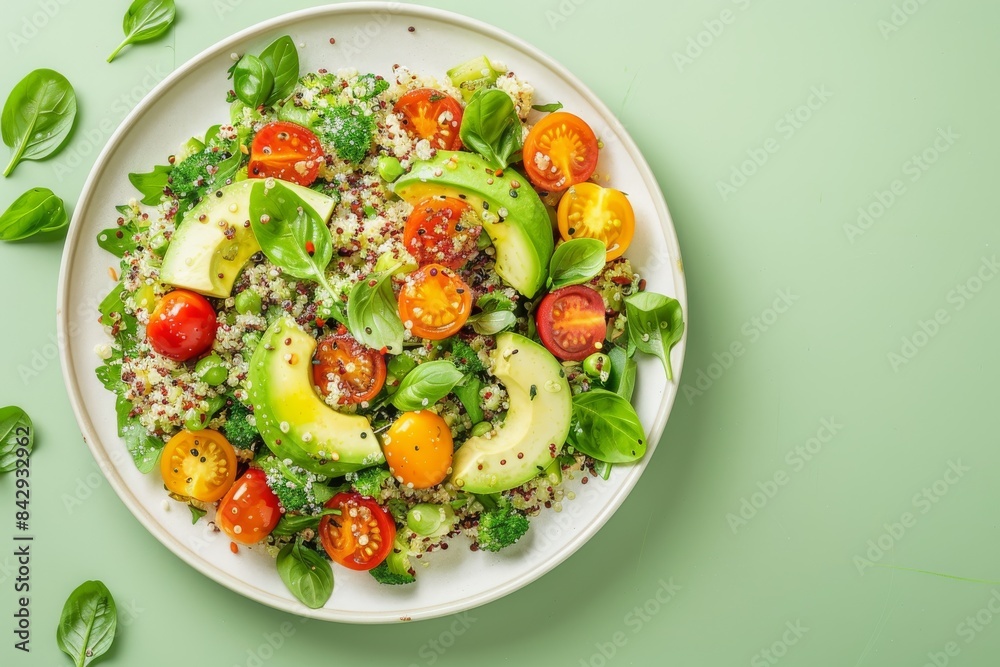 A Vibrant Quinoa Salad With Avocado, Cherry Tomatoes, and Broccoli A Vibrant Quinoa Salad With Avocado, Cherry Tomatoes, and Broccoli