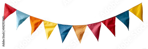Bunting flags banner, birthday or party decoration, colorful garland isolated on transparent background.