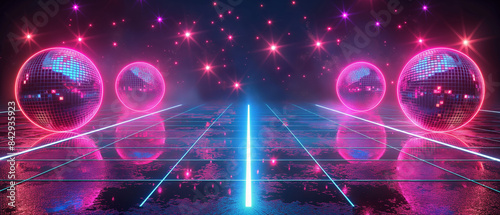 Vibrant Neon Dance Floor with Disco Ball Reflections 