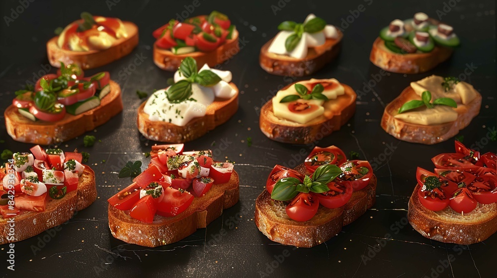 Assorted Bruschetta with Various Toppings Assorted Bruschetta with Various Toppings
