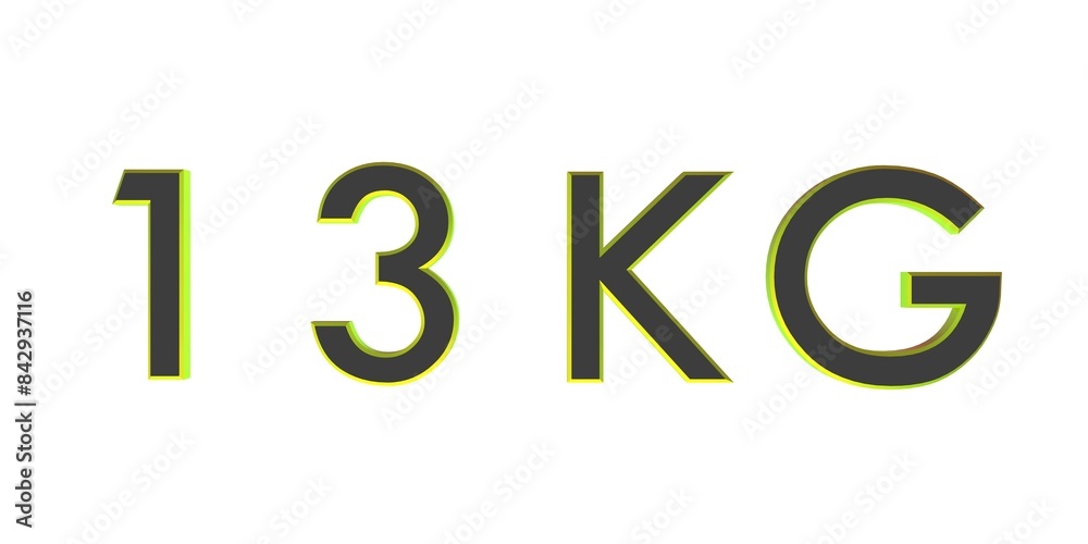 3D thirteen of kilograms on a white background isolate. Weight. Rendering. 3D thirteen of kilograms on a white background isolate. Weight. Rendering.