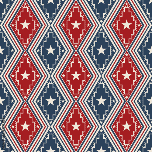 Obraz na płótnie Red and Blue Vintage style American patriotic pattern w salonie