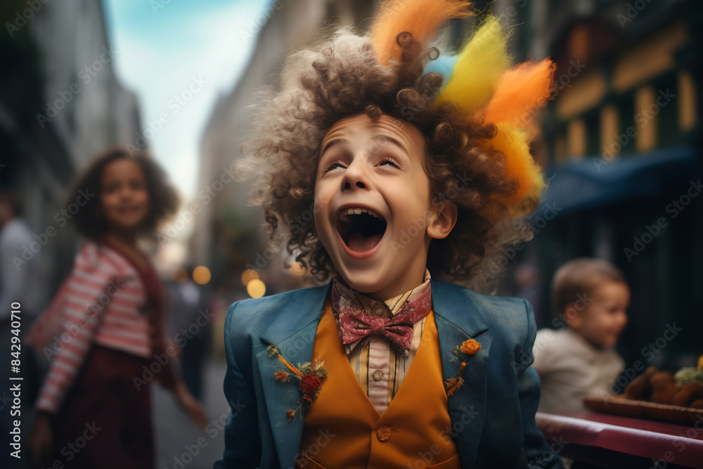 Exuberant Curly-Haired Child in Laughter Exuberant Curly-Haired Child in Laughter
