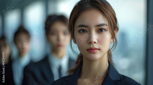 Wallpaper Mural Confident Asian businesswoman in formal wear with a focused look and blurred colleagues behind Torontodigital.ca