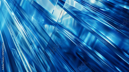 Abstract background, blue backdrop, clear straight lines, glass and metal