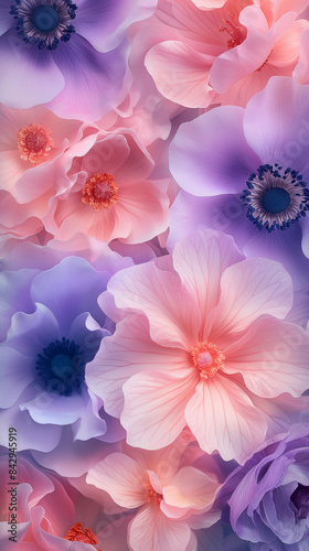 Pastel flower background. Colorful pastel Purple pink and white. Backdrop with space for text. Eye-catching background for social media and printing design. 