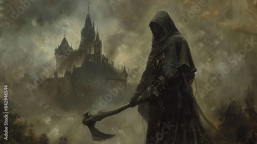 A hauntingly bright oil painting that captures the chilling essence of dark fantasy. hangman 