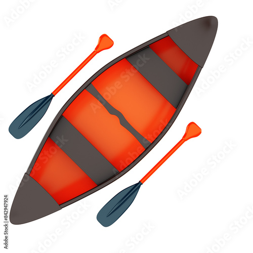 Red canoe with paddles isolated on transparent background