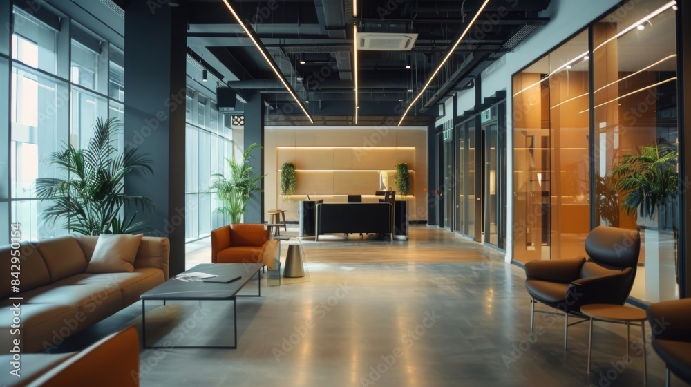 Smart office integrating AI and machine learning for schedule management, designed in a contemporary style, set in a dynamic business district. Smart office integrating AI and machine learning for schedule management, designed in a contemporary style, set in a dynamic business district.