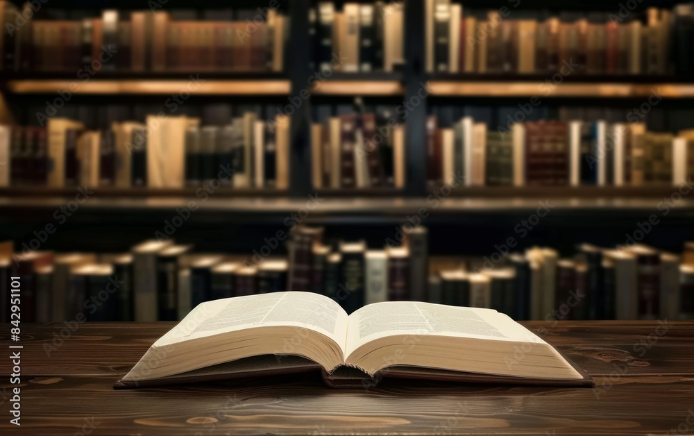 Naklejka premium Open Book on Library Table