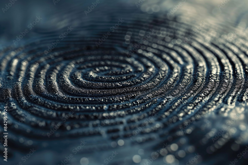 Close-Up of a Detailed Fingerprint with Water Droplets on a Dark Surface, Highlighting Unique Patterns and Textures in High Resolution Close-Up of a Detailed Fingerprint with Water Droplets on a Dark Surface, Highlighting Unique Patterns and Textures in High Resolution