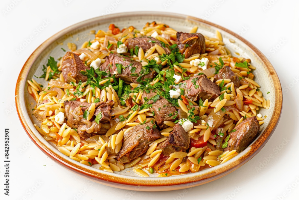 Tender Baked Lamb And Orzo (Arni Youvetsi) with Onions and Diced Tomatoes Tender Baked Lamb And Orzo (Arni Youvetsi) with Onions and Diced Tomatoes