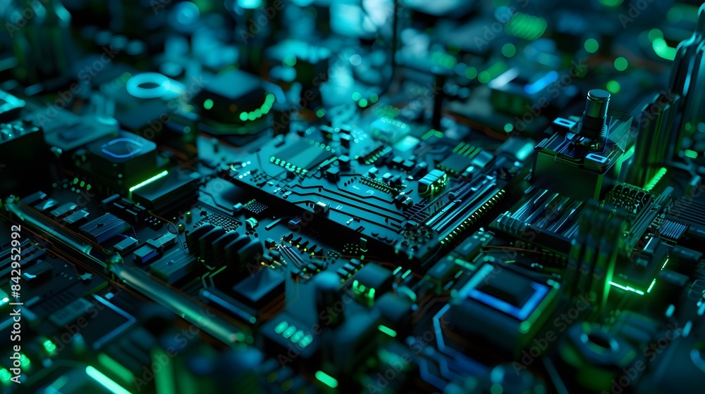 A close-up of a glowing circuit board, showcasing the intricate design and advanced technology of electronic components. A close-up of a glowing circuit board, showcasing the intricate design and advanced technology of electronic components.