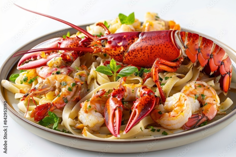 Exquisite Seafood Pasta with Golden-Brown Glazed Lobster Exquisite Seafood Pasta with Golden-Brown Glazed Lobster